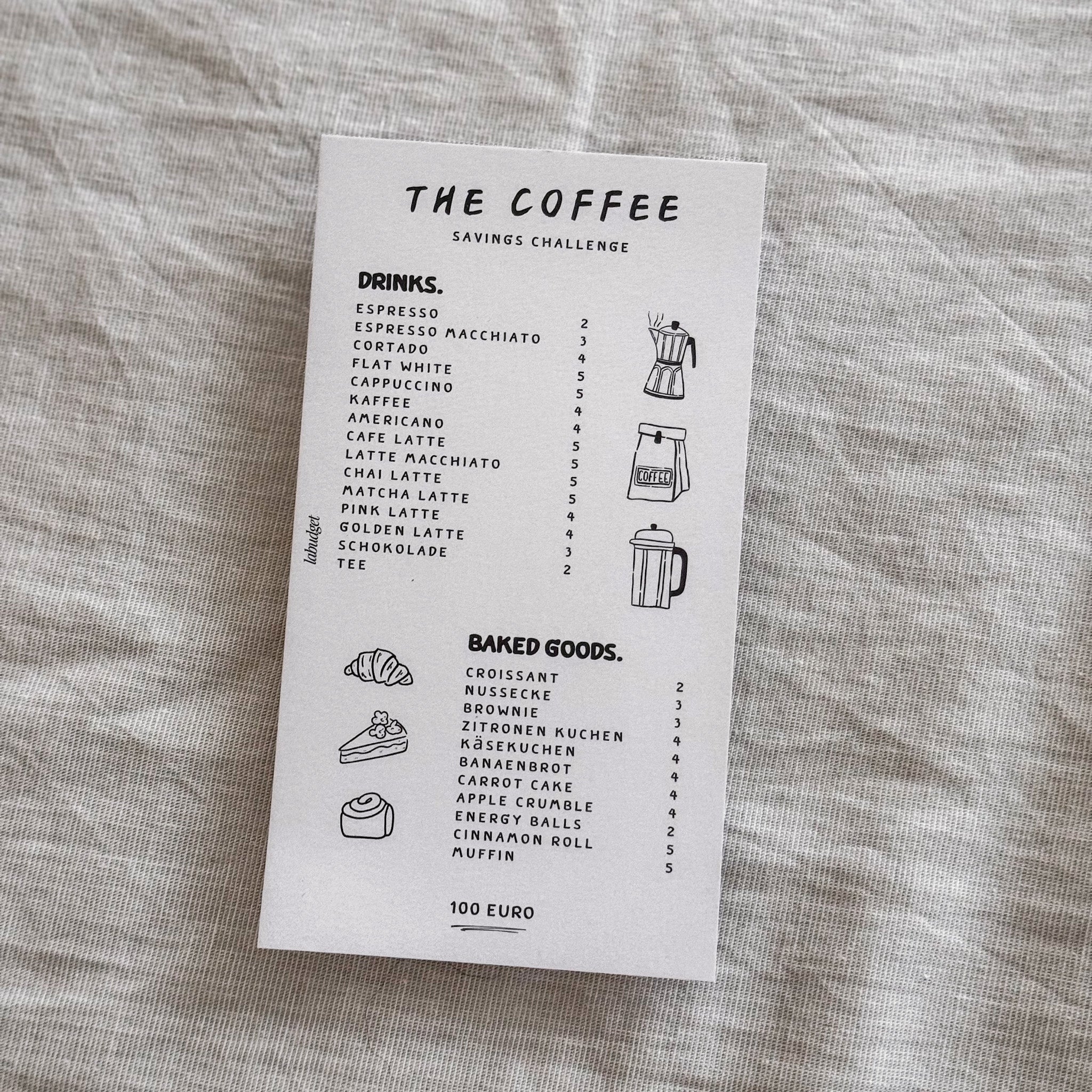 The Coffee Sparchallenge mit Tracker - A6 Print Version, doppelseitig bedruckt
